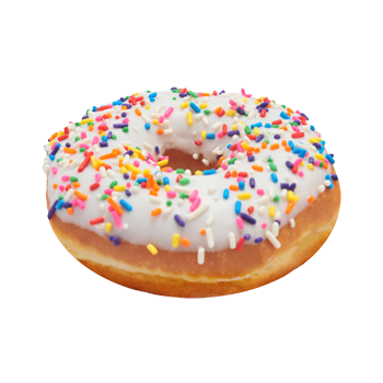 white iced donut with sprinkles